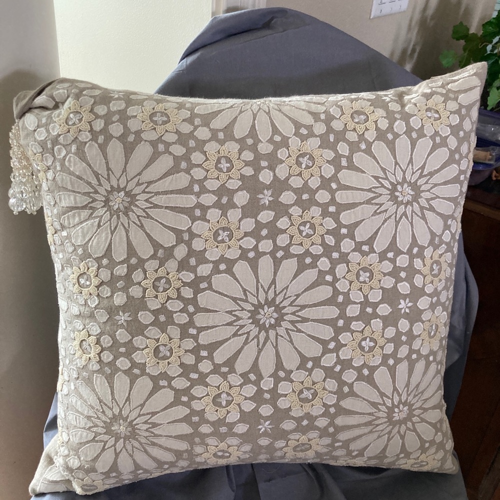 Callisto Home Pillow Applique Beads Tassel NEW
